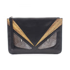 Fendi Clutch Bugs Eye Monster Star Brown Lambskin Exotic Cles the
