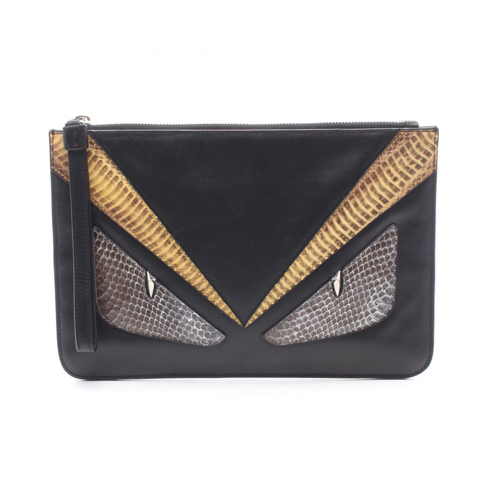 Fendi Clutch Bugs Eye Monster Star Brown Lambskin Exotic Cles the
