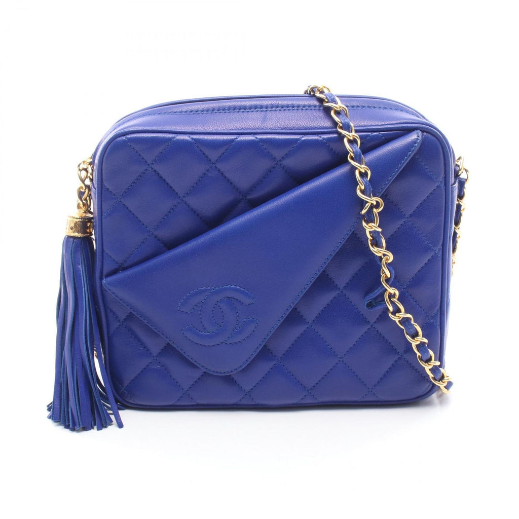 Chanel Shoulder Bag Quilted Tassel Blue Lambskin Fringe Chain