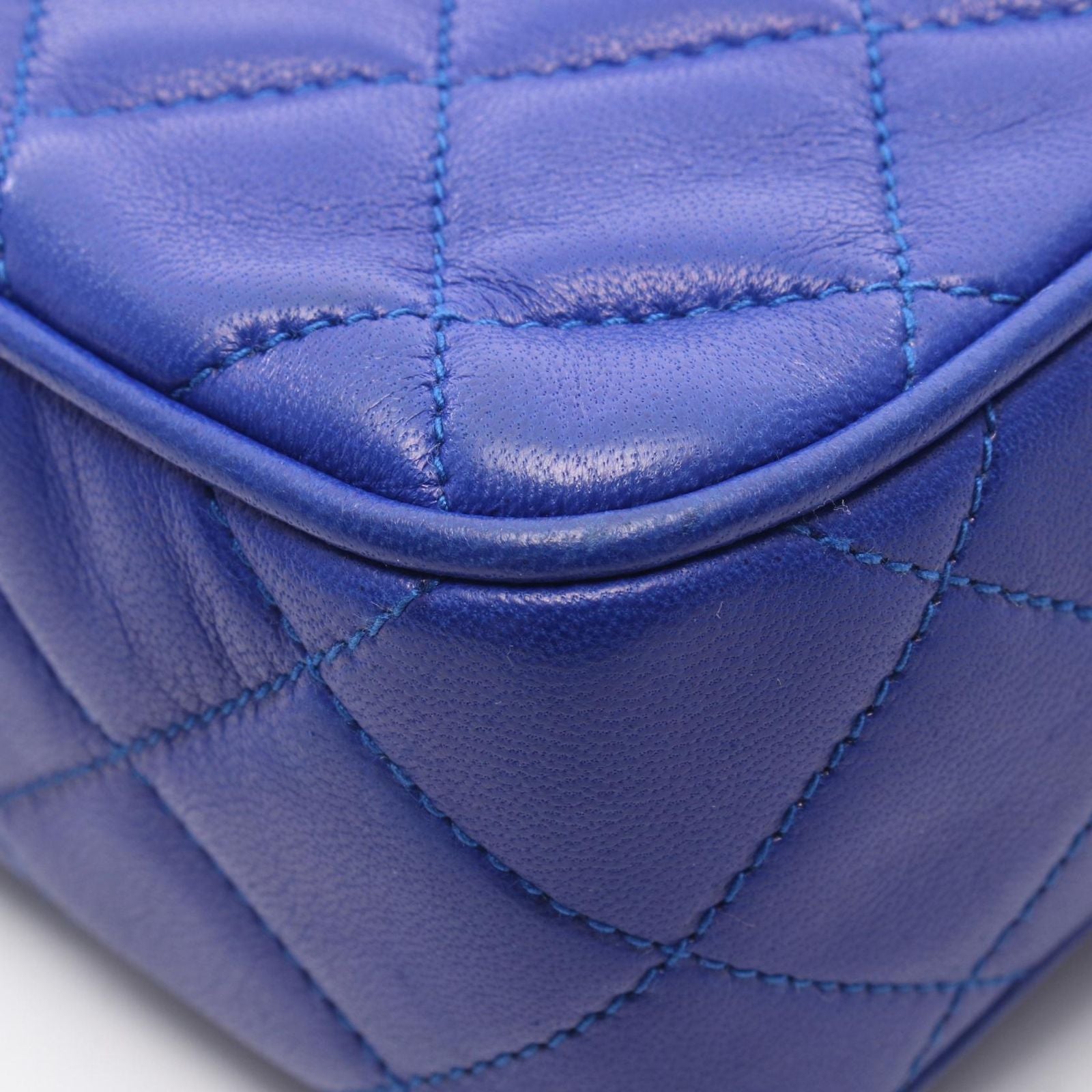 Chanel Shoulder Bag Quilted Tassel Blue Lambskin Fringe Chain — view 8