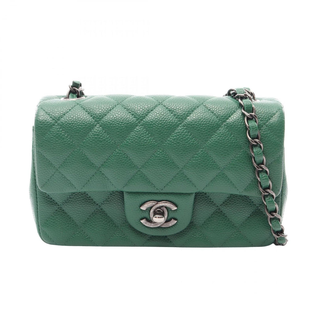 Chanel Shoulder Bag Mini Quilted 20 Green Caviar Leather Chain