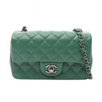 Chanel Shoulder Bag Mini Quilted 20 Green Caviar Leather Chain