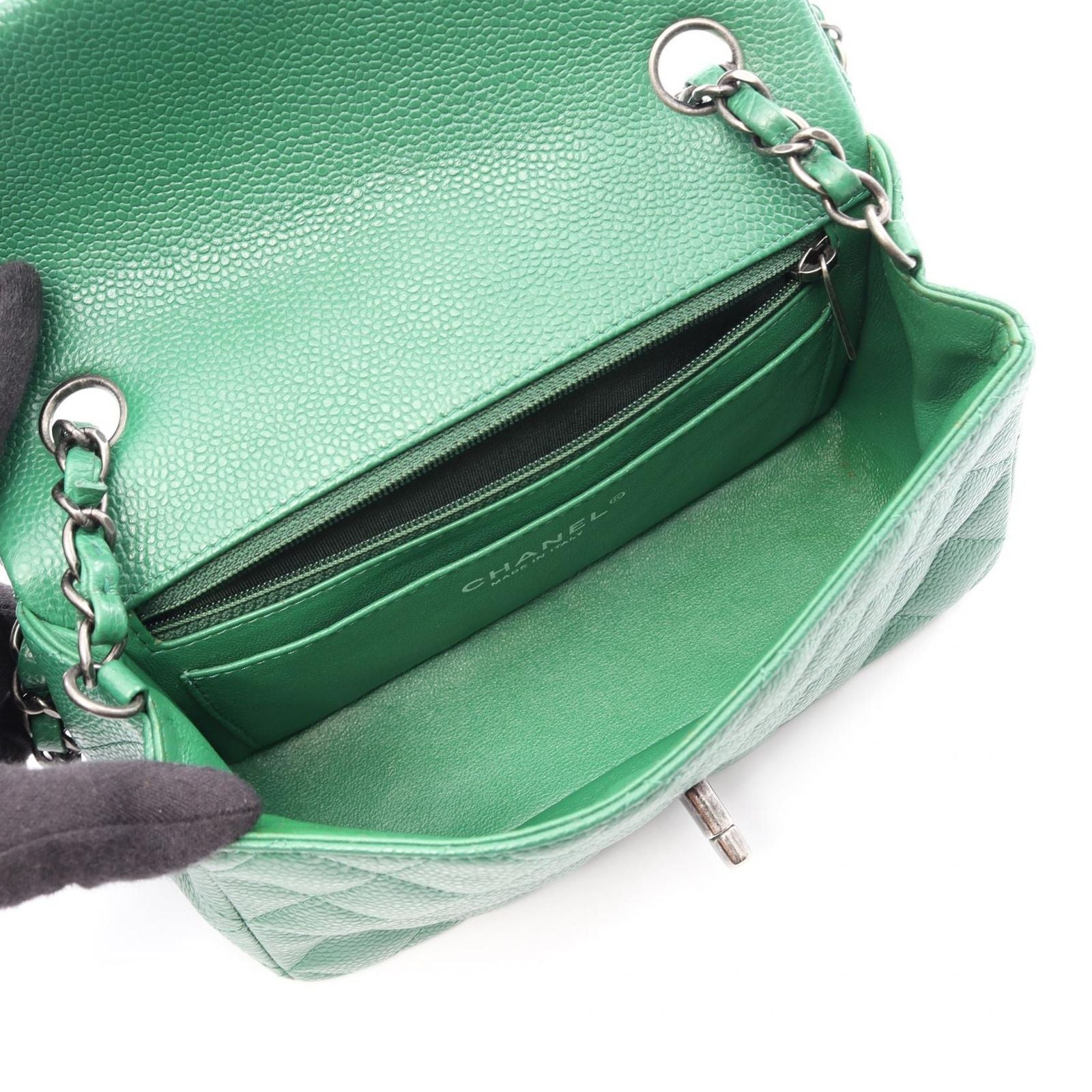 Chanel Shoulder Bag Mini Quilted 20 Green Caviar Leather Chain — view 3