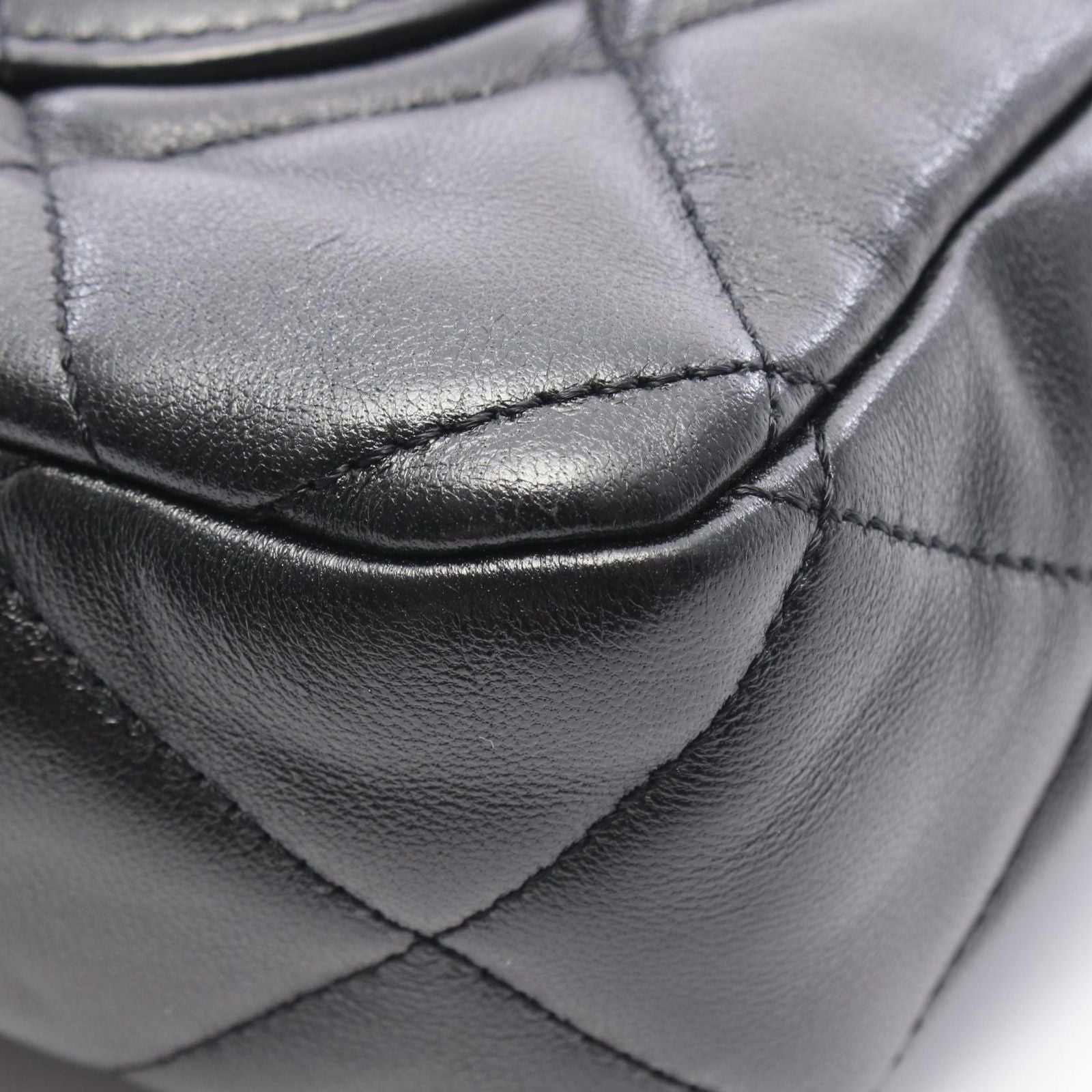 Chanel Shoulder Bag Large Flap Quilted Black Leather Chain — view 8