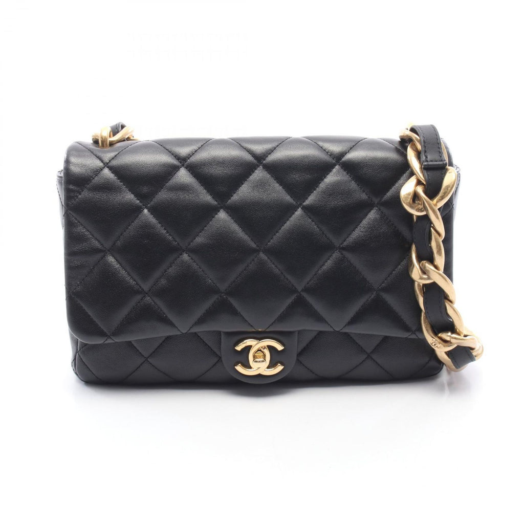 Chanel Shoulder Bag Large Flap Quilted Black Leather Chain