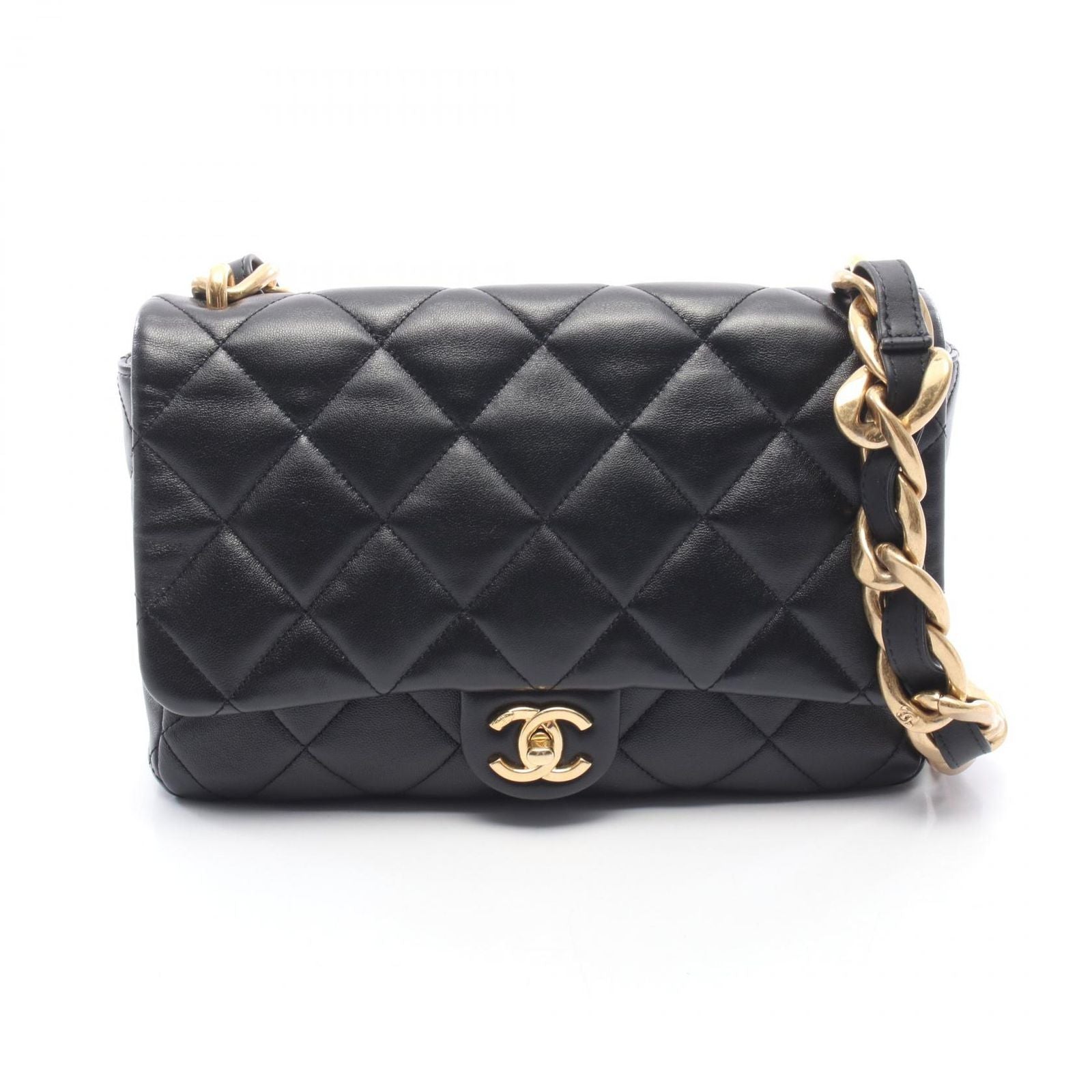 Chanel Shoulder Bag Large Flap Quilted Black Leather Chain