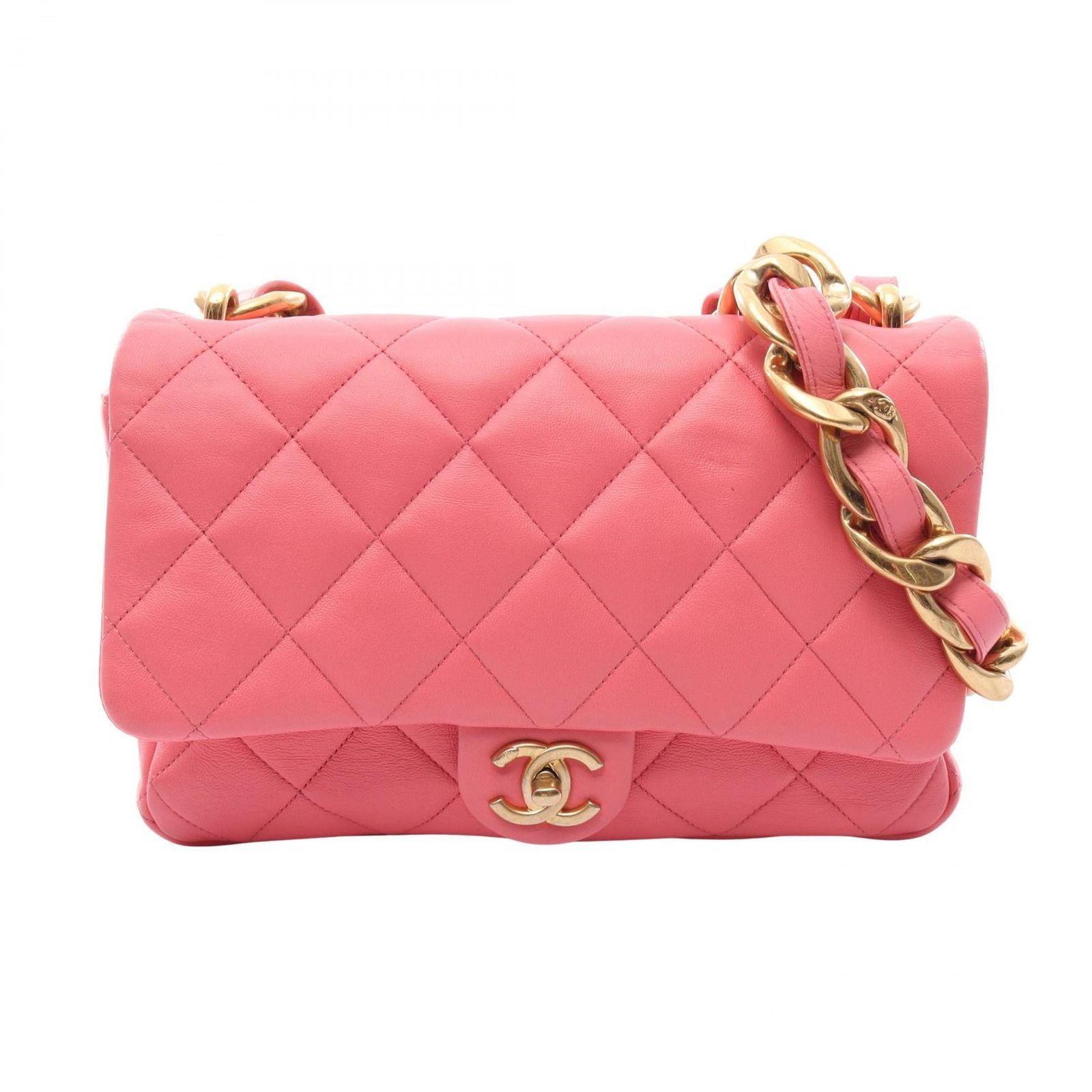 Chanel Shoulder Bag Large Flap Quilted Pink Lambskin Chain