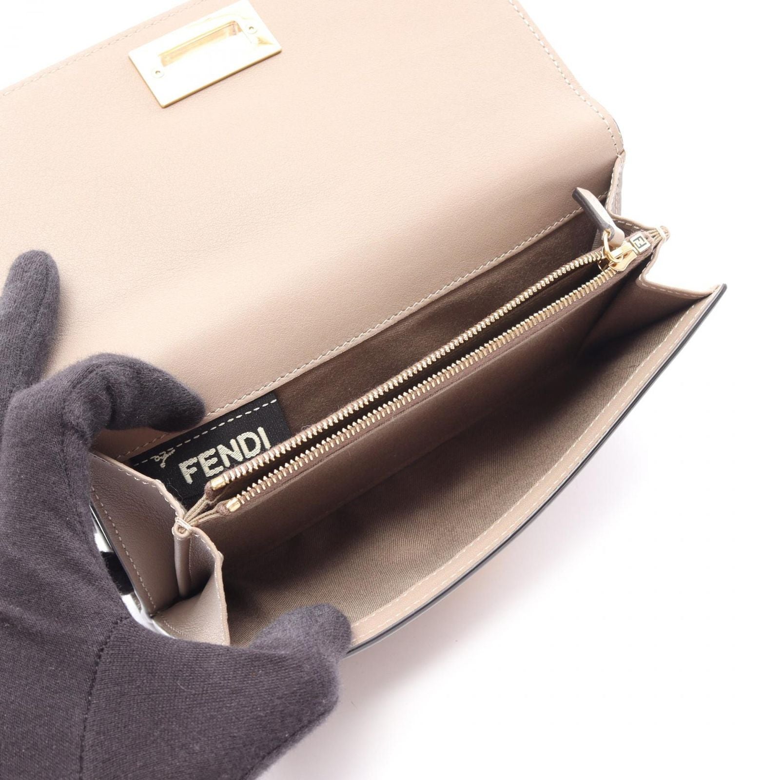Fendi Bifold Wallet Peekaboo Selleria Gray Leather Hook — view 3