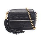 Chanel Shoulder Bag Quilted Fringe Mini Chain Black Lambskin