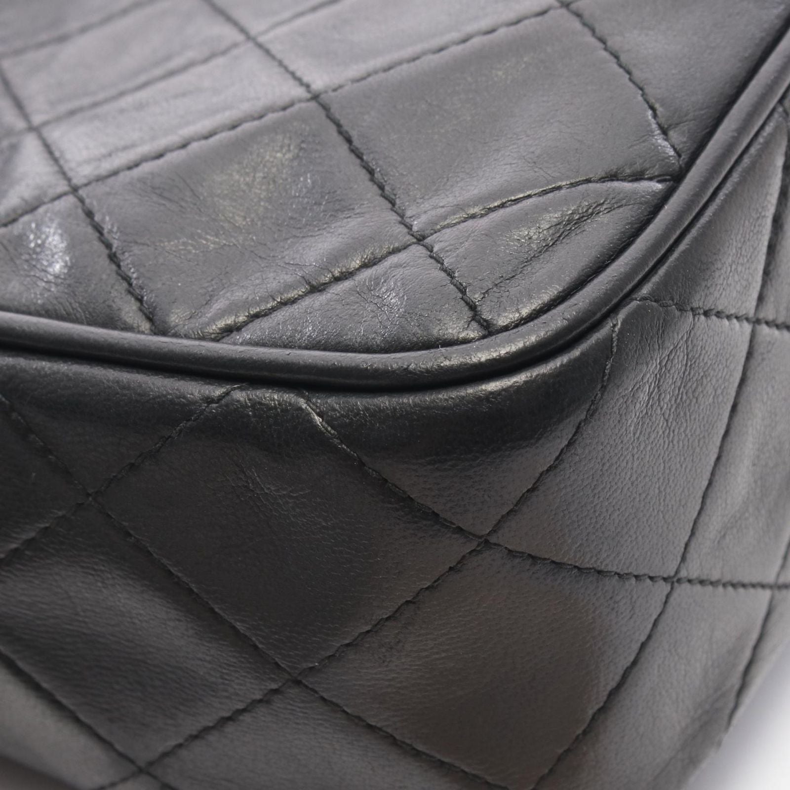 Chanel Shoulder Bag Quilted Fringe Mini Chain Black Lambskin — view 9