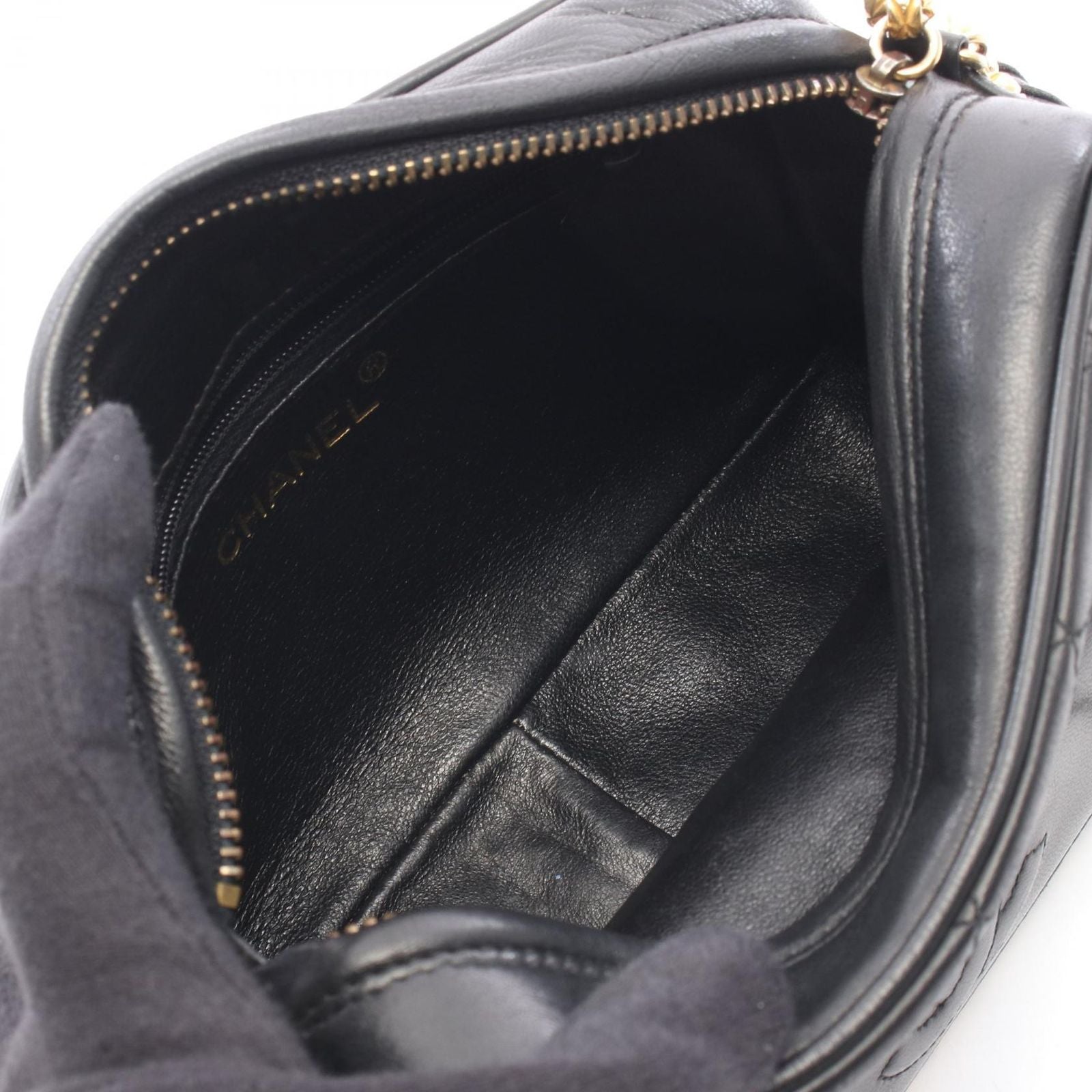 Chanel Shoulder Bag Quilted Fringe Mini Chain Black Lambskin — view 3