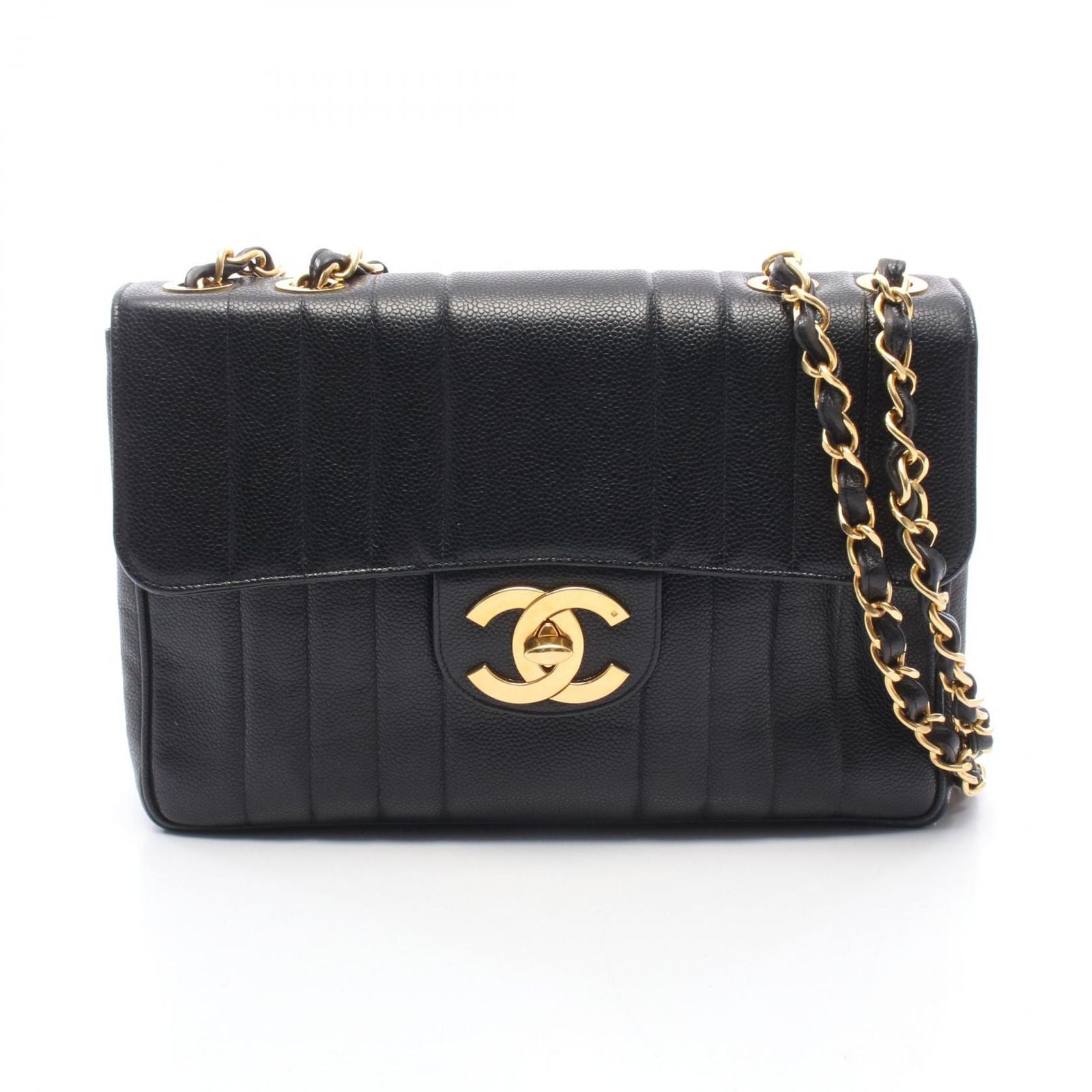 Chanel Shoulder Bag Mademoiselle Black Calf Chain