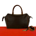 Celine Vintage Macadam Blason Pattern Leather 2-Way Shoulder Bag Brown