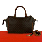 Celine Vintage Macadam Blason Pattern Leather 2-Way Shoulder Bag Brown