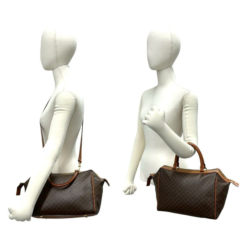 Celine Vintage Macadam Blason Pattern Leather 2-Way Shoulder Bag Brown — view 2