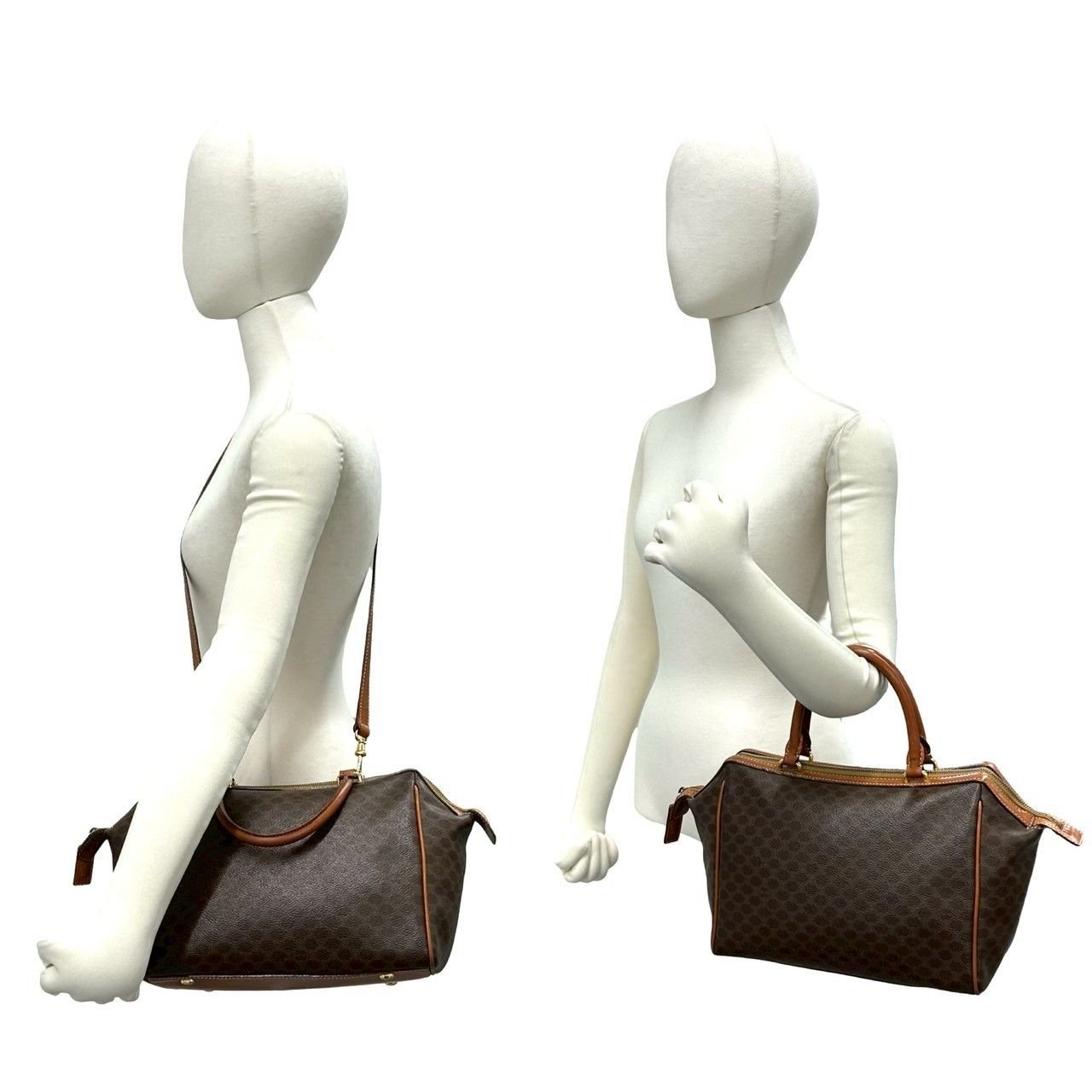 Celine Vintage Macadam Blason Pattern Leather 2-Way Shoulder Bag Brown — view 2