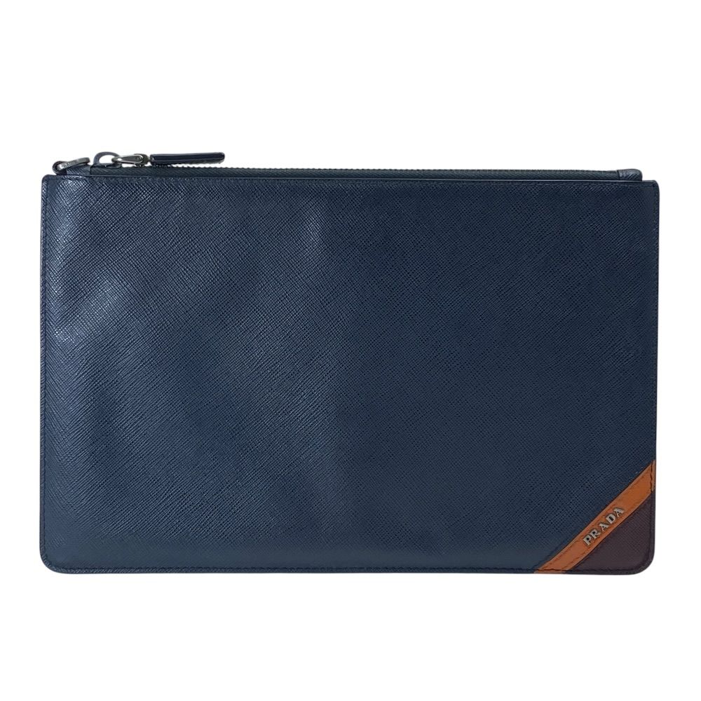 Prada Clutch Pouch Saffiano Leather Navy Practical