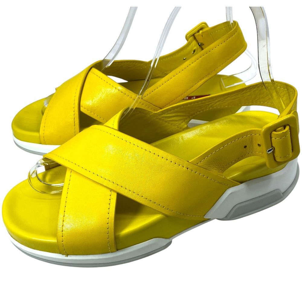 Prada Cross Strap Sports Sandals Thick Sole Leather Yellow Active Mode Light