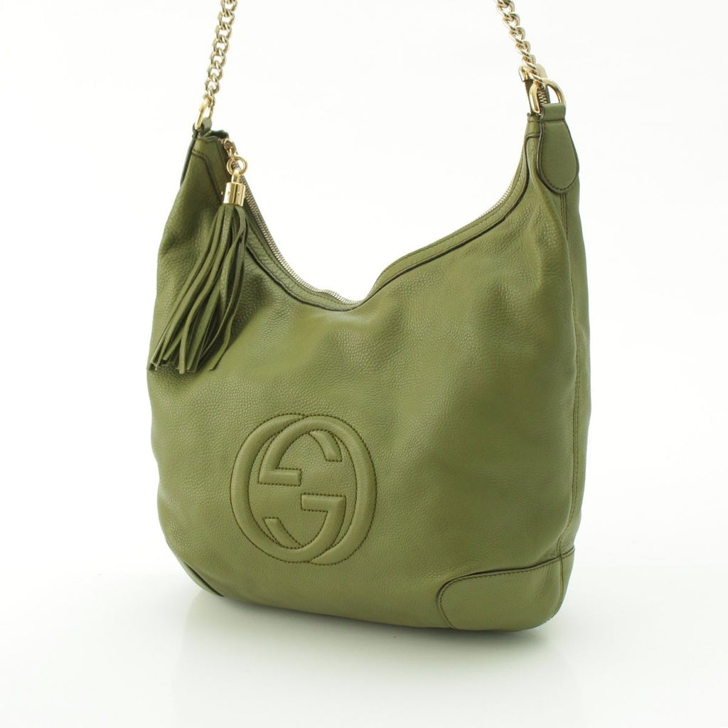 Gucci Soho Leather Rocking Chain Shoulder Bag Green — view 3