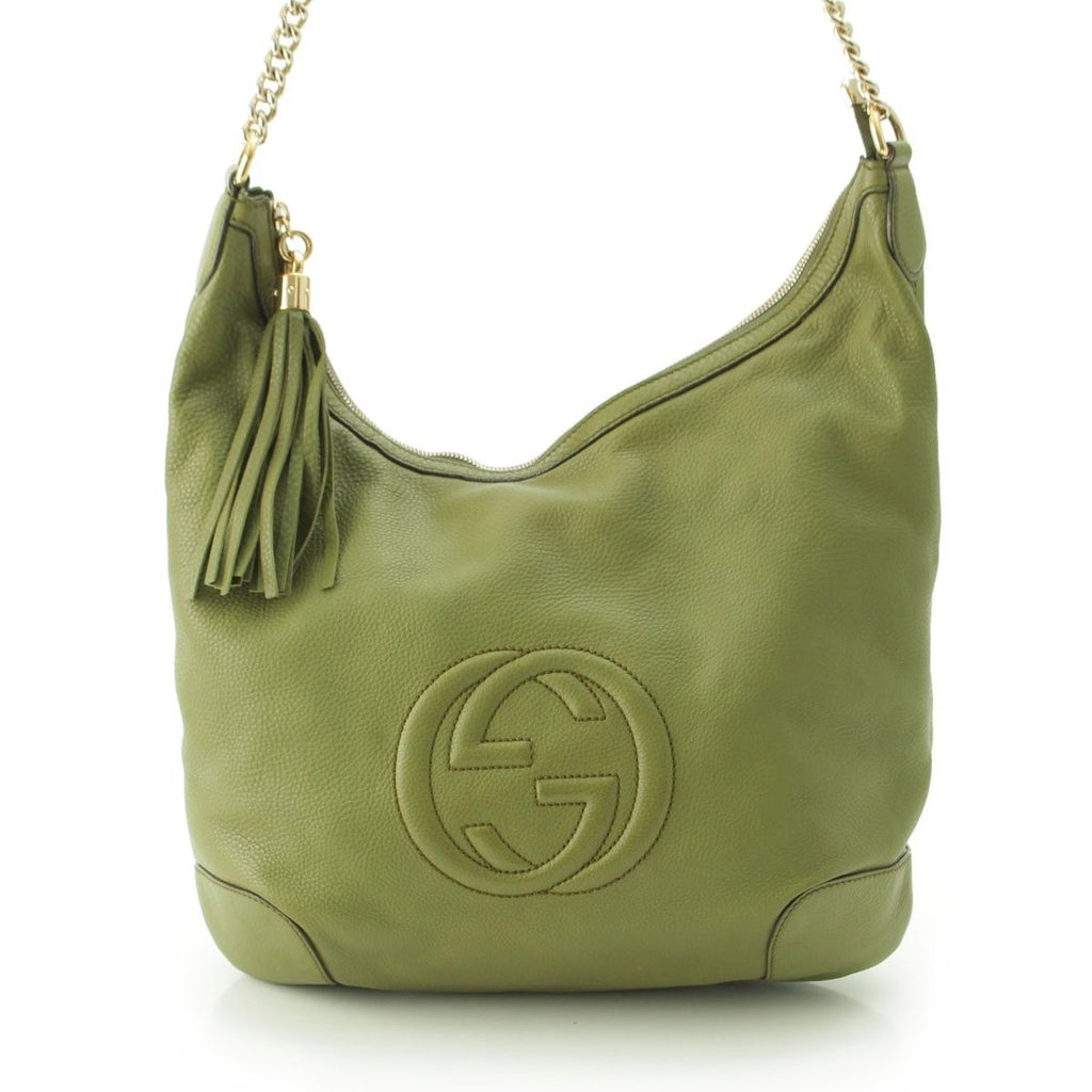 Gucci Soho Leather Rocking Chain Shoulder Bag Green — view 2