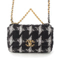 Chanel 19 Tweed Chain Shoulder Bag White Black Gold Silver