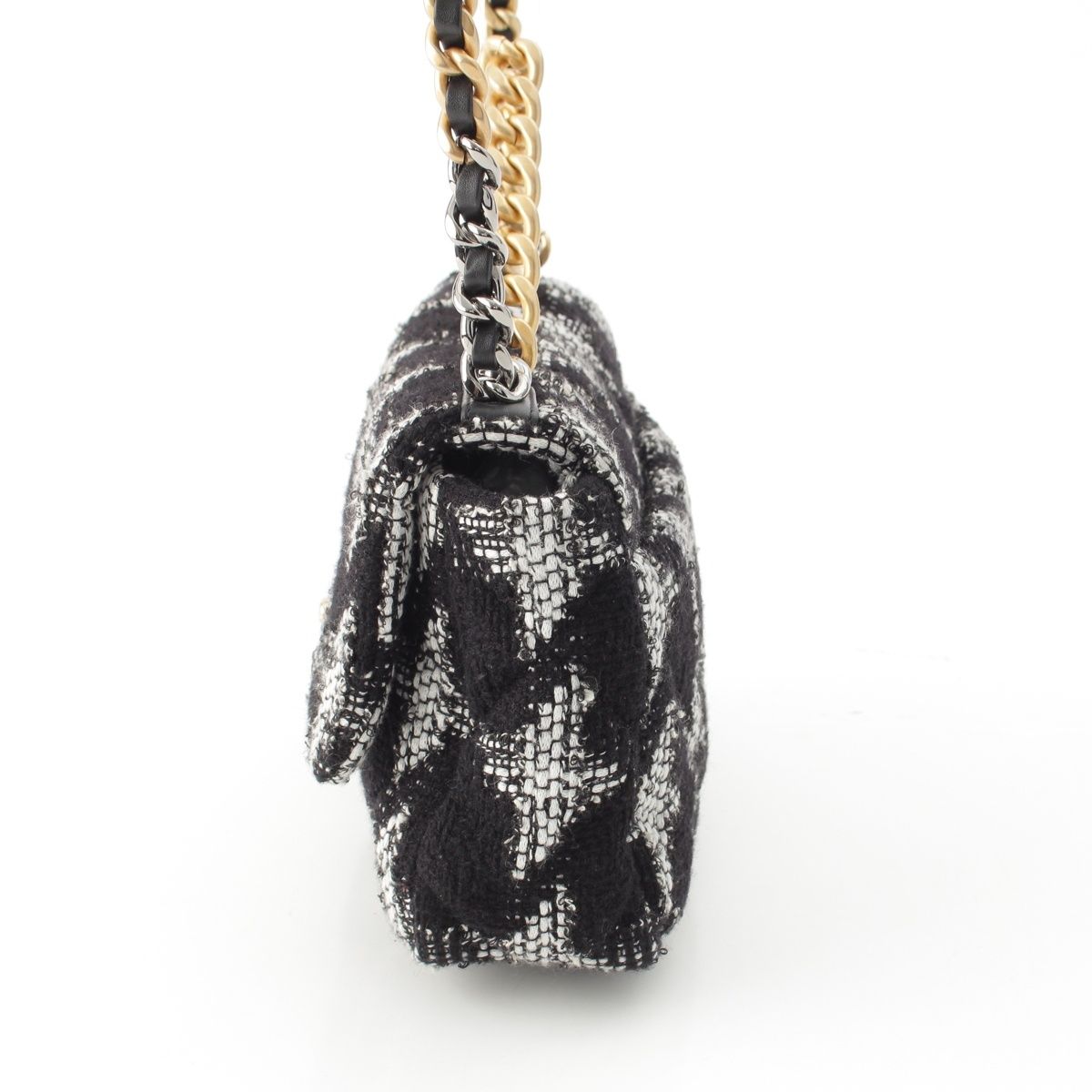 Chanel 19 Tweed Chain Shoulder Bag White Black Gold Silver — view 3