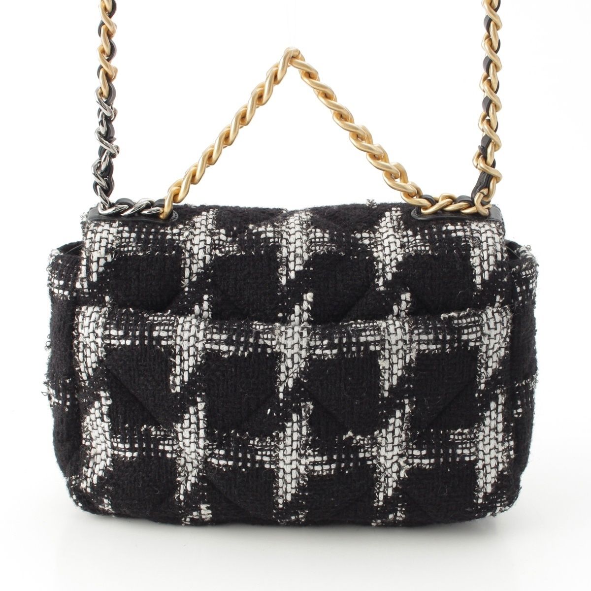 Chanel 19 Tweed Chain Shoulder Bag White Black Gold Silver — view 4