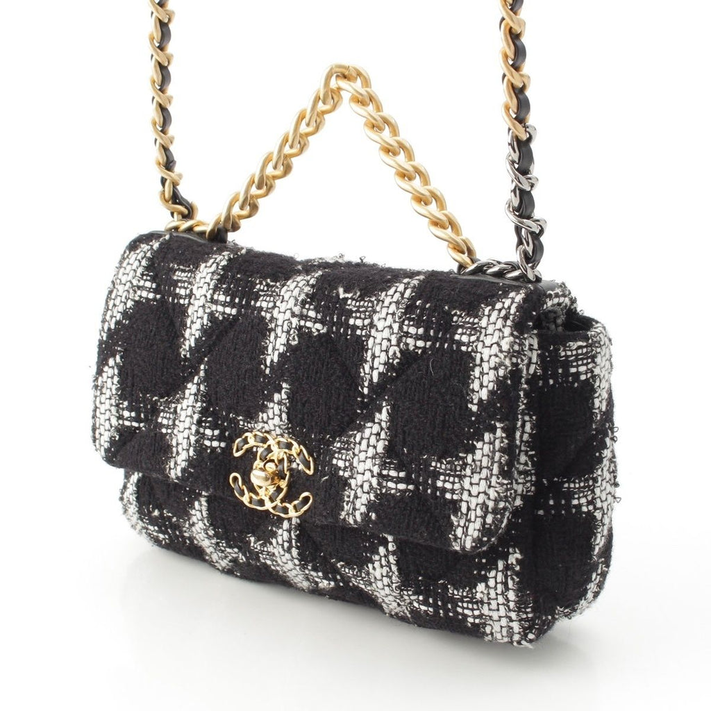 Chanel 19 Tweed Chain Shoulder Bag White Black Gold Silver — view 2