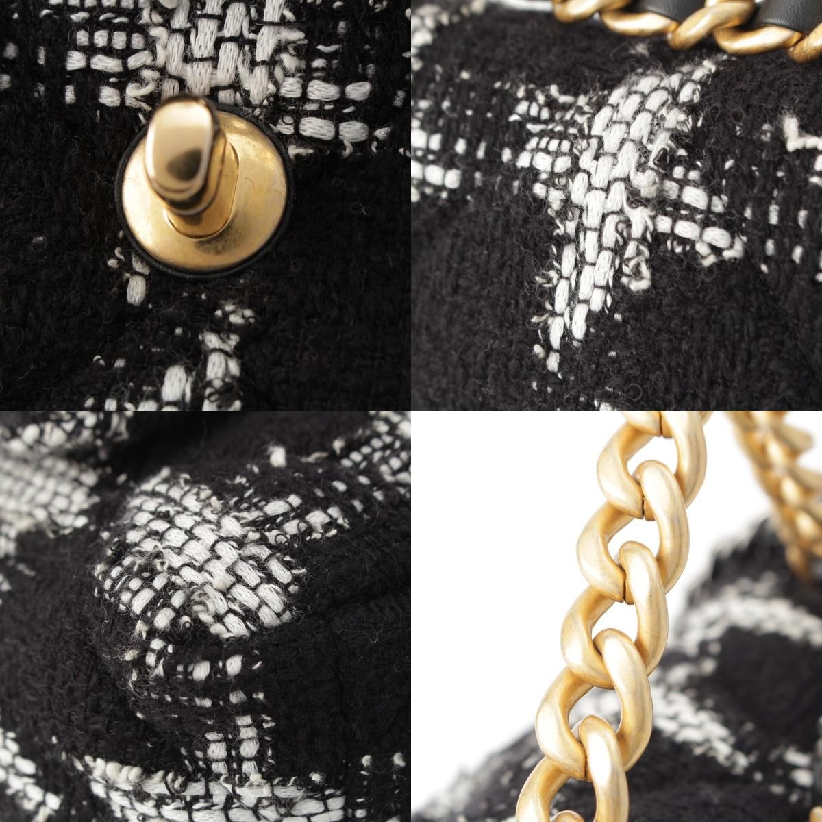 Chanel 19 Tweed Chain Shoulder Bag White Black Gold Silver — view 9