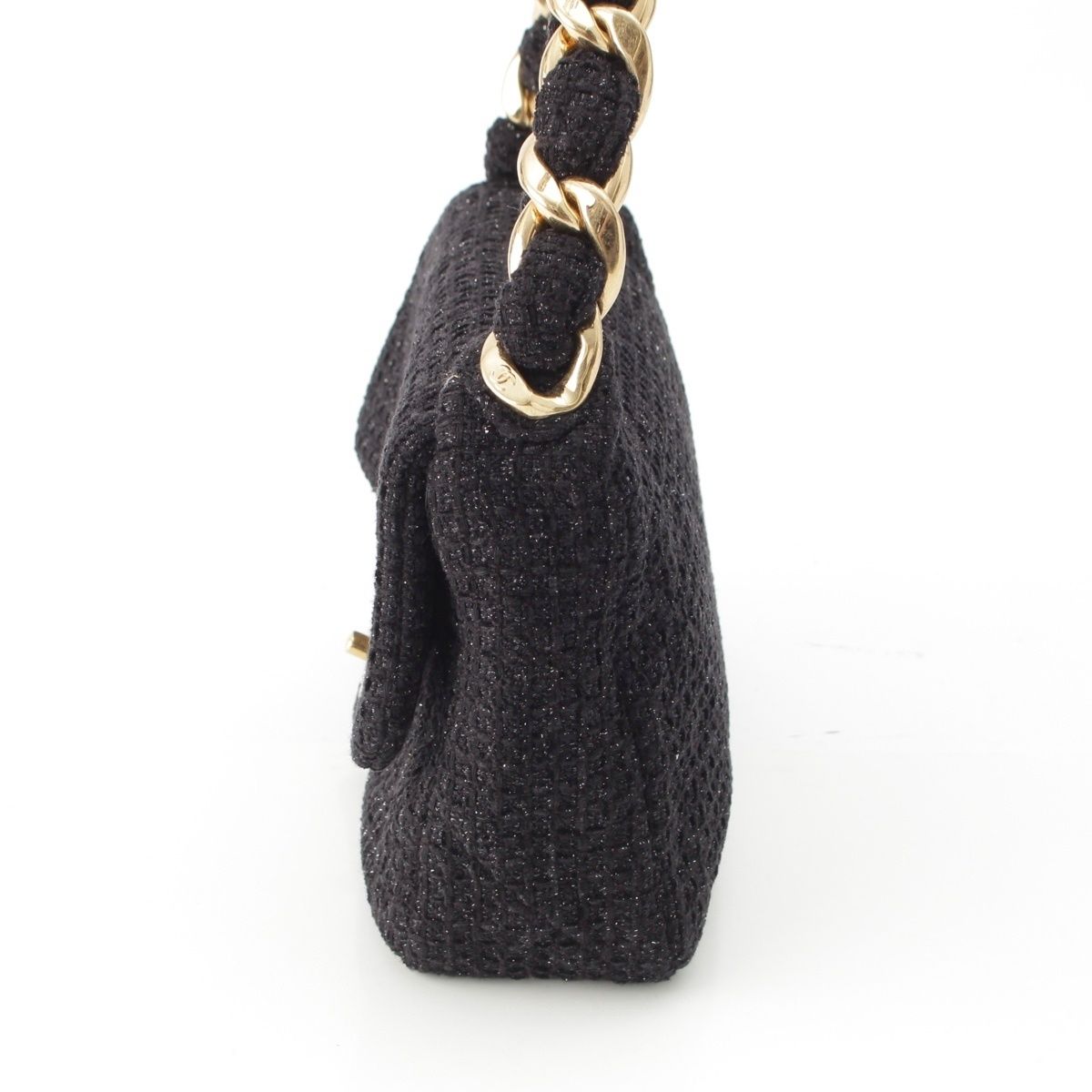 Chanel 25k Tweed Large Flap Chain Hobo Shoulder Bag Black Gold — view 4