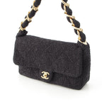 Chanel 25k Tweed Large Flap Chain Hobo Shoulder Bag Black Gold — view 3