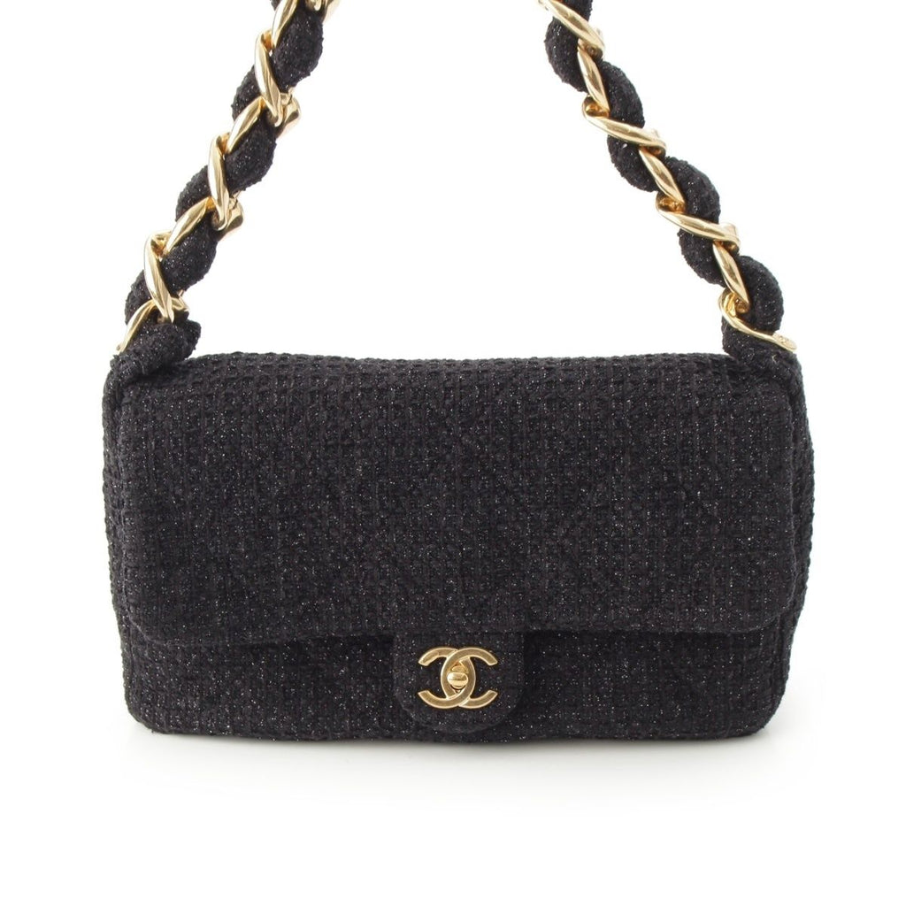Chanel 25k Tweed Large Flap Chain Hobo Shoulder Bag Black Gold — view 2