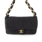 Chanel 25k Tweed Large Flap Chain Hobo Shoulder Bag Black Gold — view 2