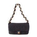 Chanel 25k Tweed Large Flap Chain Hobo Shoulder Bag Black Gold