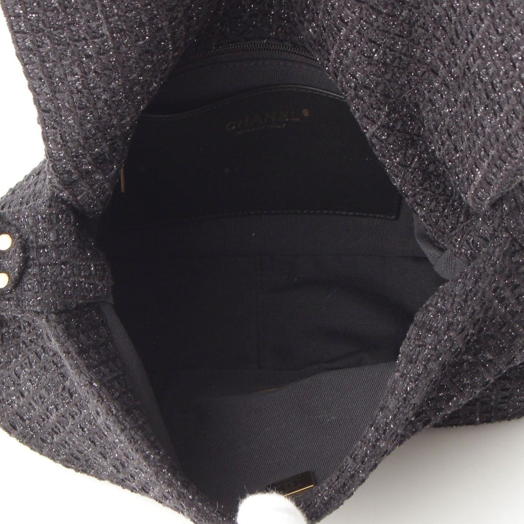 Chanel 25k Tweed Large Flap Chain Hobo Shoulder Bag Black Gold — view 7