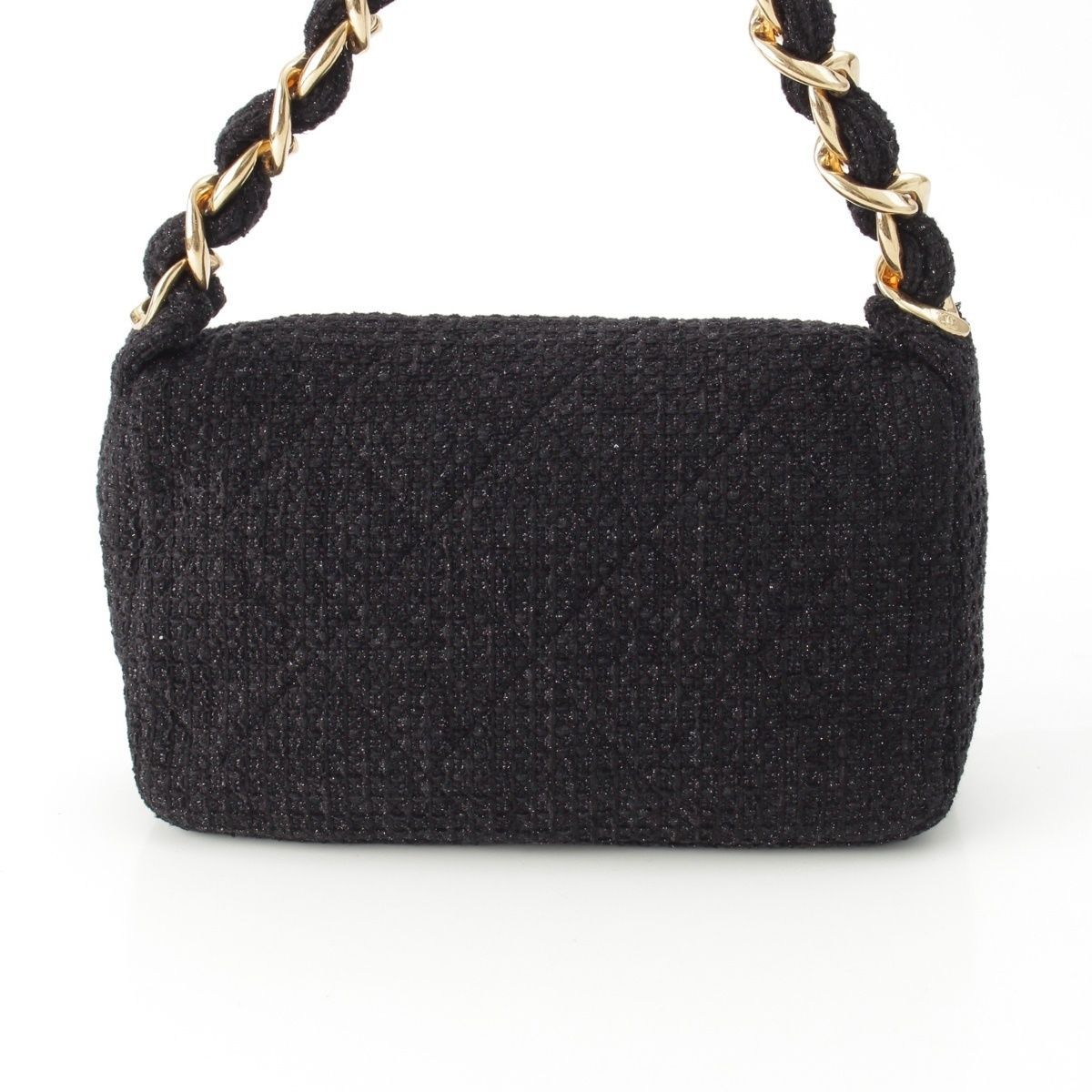 Chanel 25k Tweed Large Flap Chain Hobo Shoulder Bag Black Gold — view 5