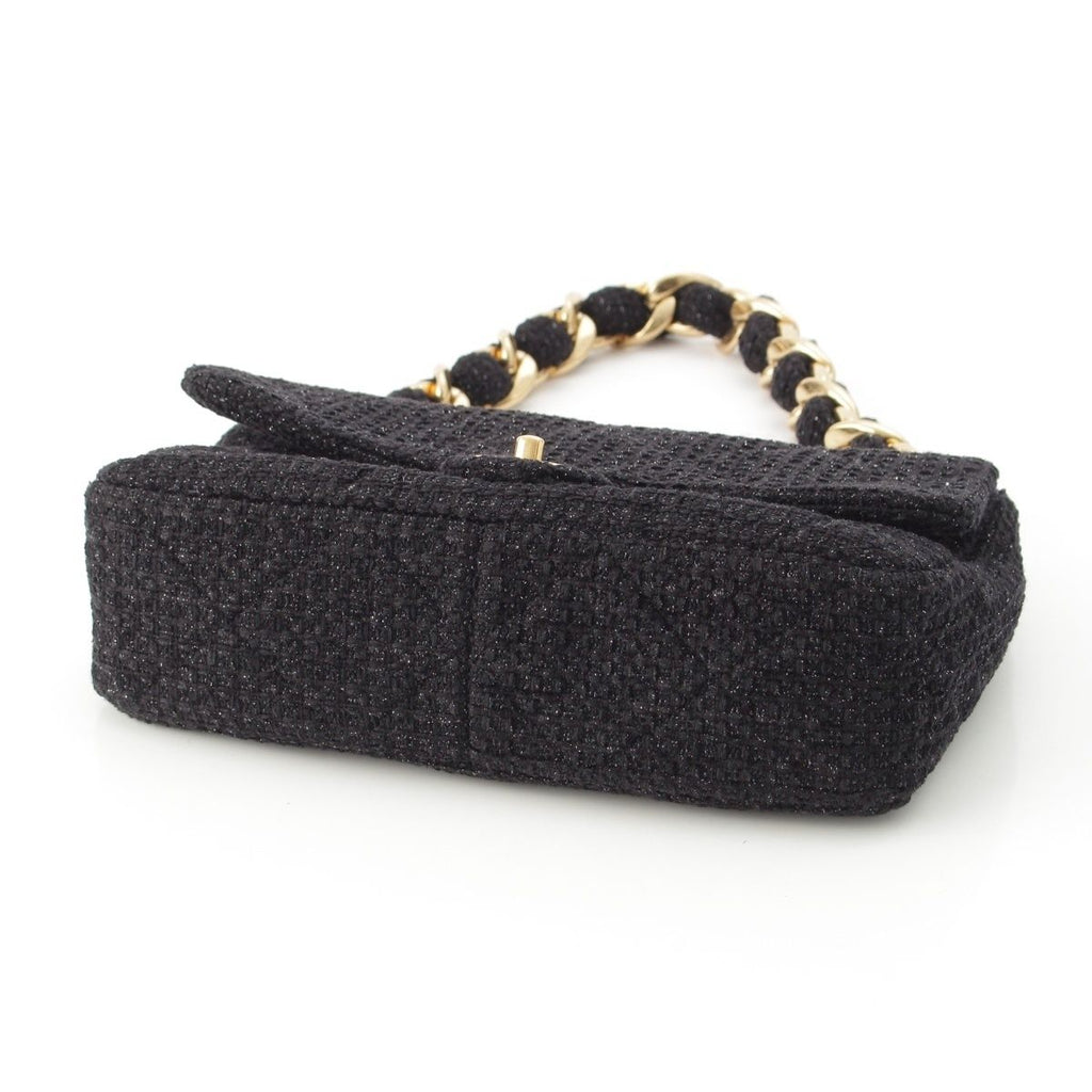 Chanel 25k Tweed Large Flap Chain Hobo Shoulder Bag Black Gold — view 6