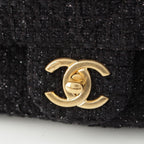 Chanel 25k Tweed Large Flap Chain Hobo Shoulder Bag Black Gold — view 9