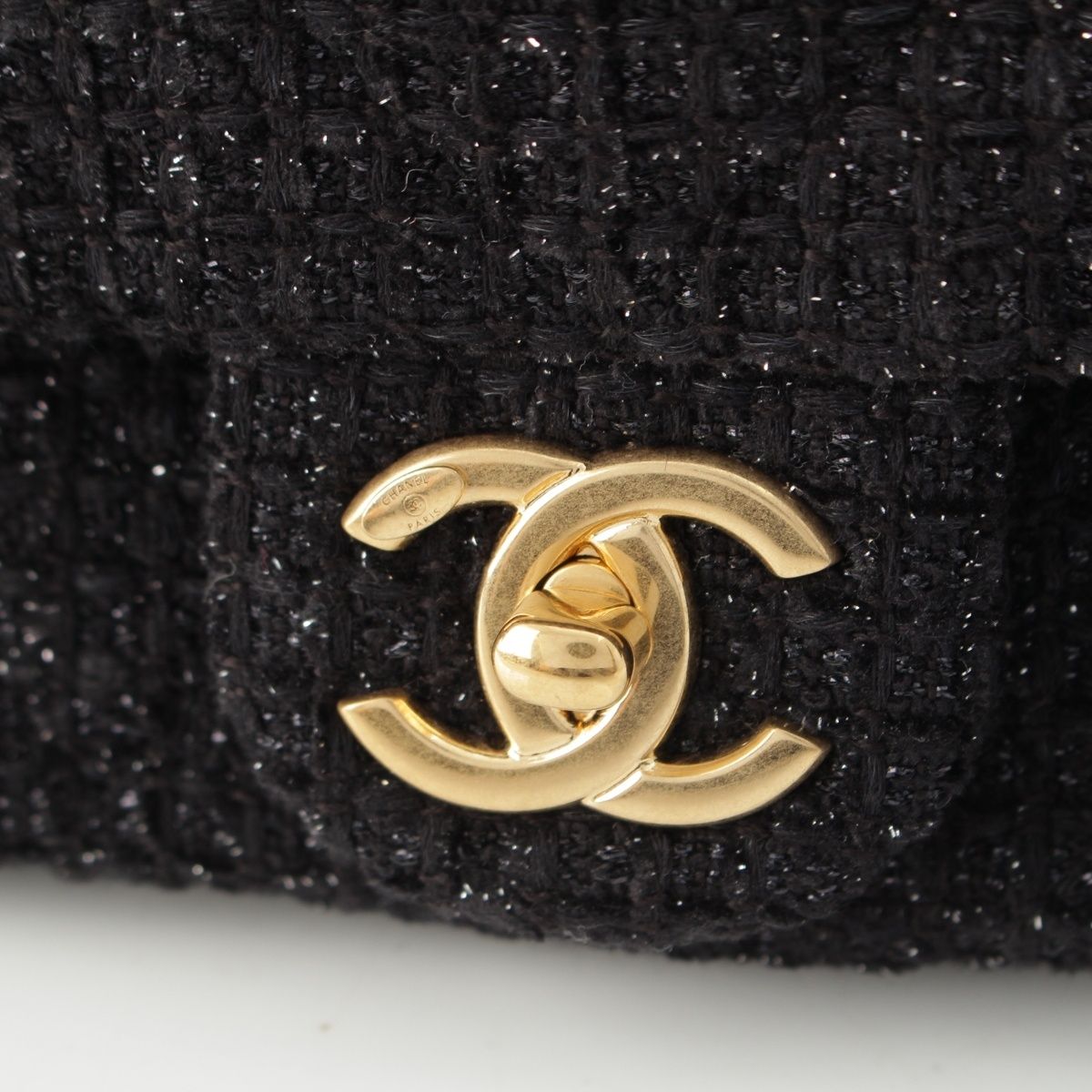 Chanel 25k Tweed Large Flap Chain Hobo Shoulder Bag Black Gold — view 9