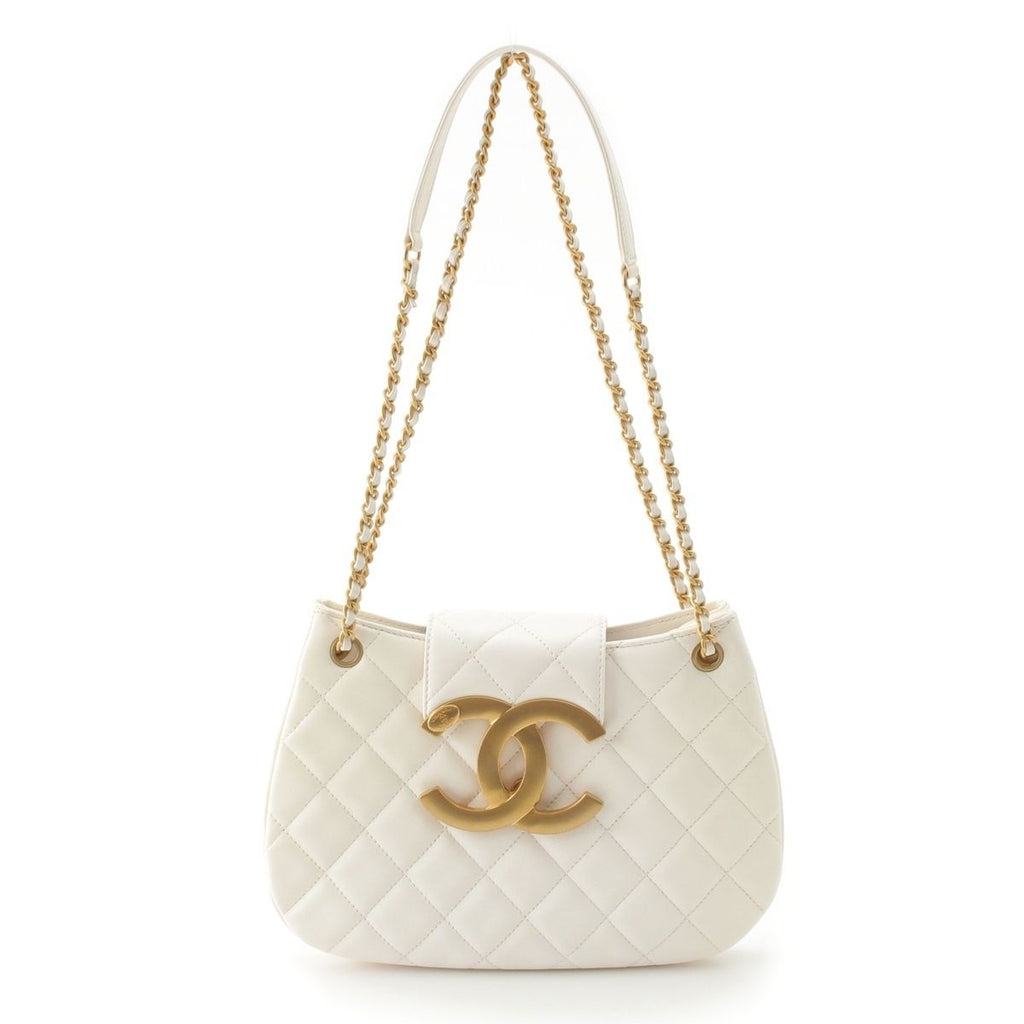 Chanel Lambskin Hobo with Gold White