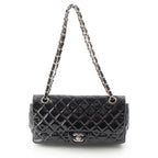 Chanel Mesh Patent Leather Quilted Single Flap Double Chain Set Tote Black — view 2