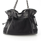 Chanel Mesh Patent Leather Quilted Single Flap Double Chain Set Tote Black — view 5
