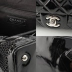 Chanel Mesh Patent Leather Quilted Single Flap Double Chain Set Tote Black — view 9