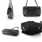 Chanel Mesh Patent Leather Quilted Single Flap Double Chain Set Tote Black — view 8