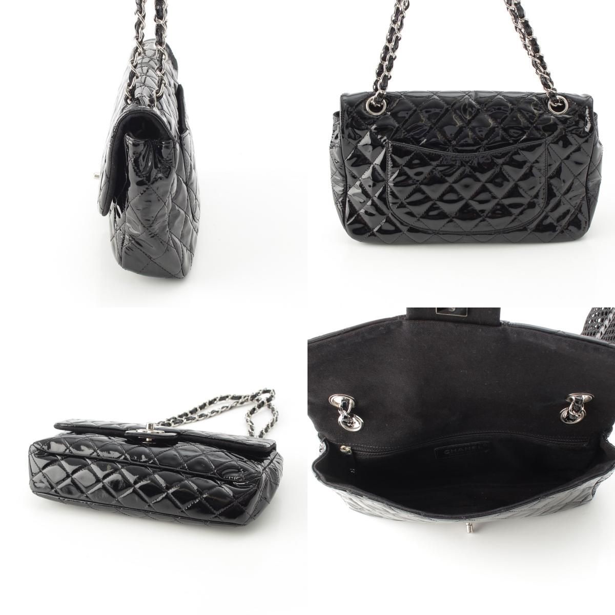 Chanel Mesh Patent Leather Quilted Single Flap Double Chain Set Tote Black — view 8
