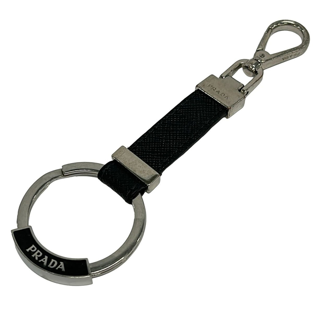 Prada Key Holder Black Silver Leather