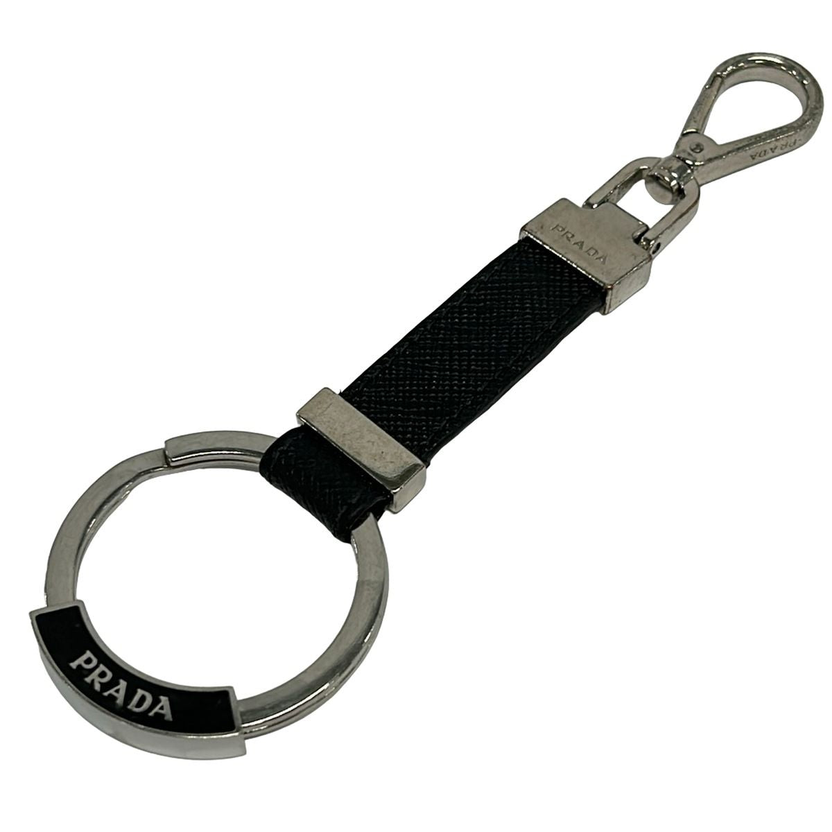 Prada Key Holder Black Silver Leather