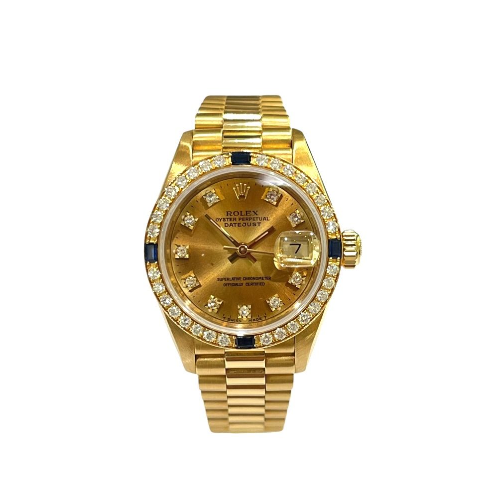 Rolex Watch Datejust Diamond Bezel Saffiano 18k Yellow Gold