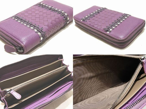 Bottega Veneta Zip Around Wallet Purple Intrecciato Leather Ribbon Rope — view 2