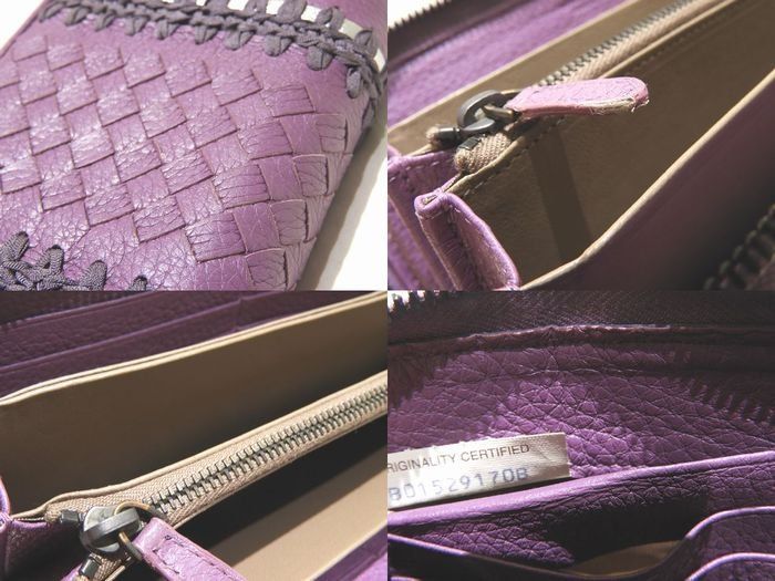 Bottega Veneta Zip Around Wallet Purple Intrecciato Leather Ribbon Rope — view 4